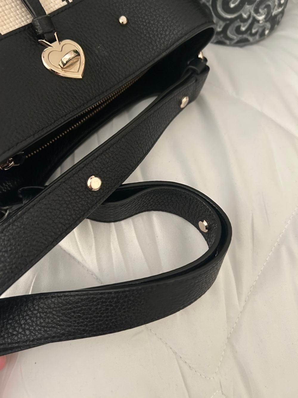 kate spade Marti Black & Cream Check Canvas bucket Bag - Picture 8 of 14
